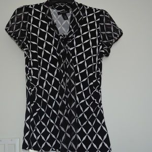 White and Black Tie Blouse